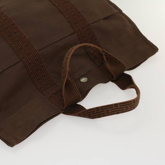 HERMES Her Line MM Hand Bag Canvas Brown Auth bs7825 - Picture 6 of 16